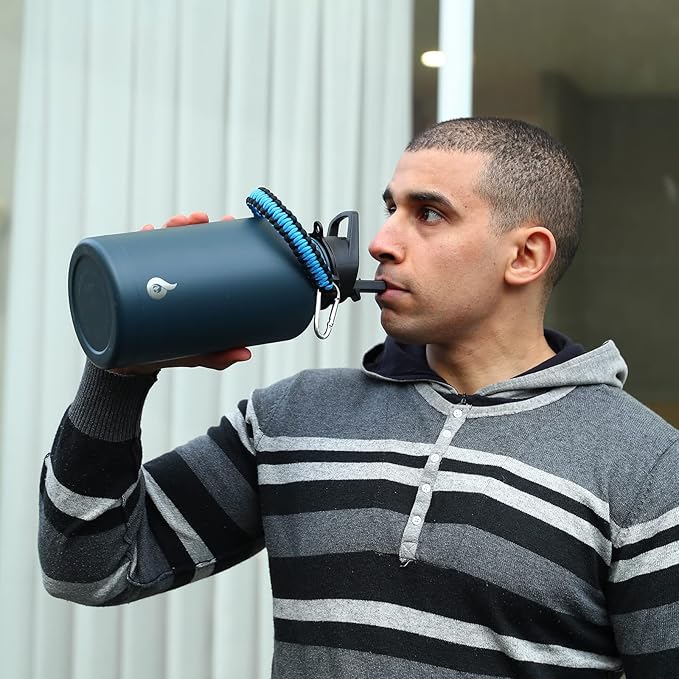 BJPKPK Half Gallon Insulated Water Bottles with Straw Lid, 64oz Large Water Jug, Stainless Steel Bottles with 3 Lids and Paracord Handle, Thermo for Hot & Cold Liquid, Brick Red