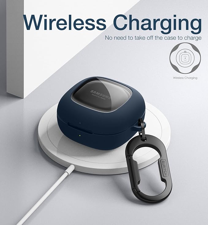 SURITCH Protective Case for Samsung Galaxy Buds FE(2023)/Buds 2 Pro(2022)/Buds 2(2021)/Buds Pro(2021)Buds Live(2020), Shockproof Sturdy Earbuds Cover for Charging Case with Heavy-Duty Carabiner, Blue