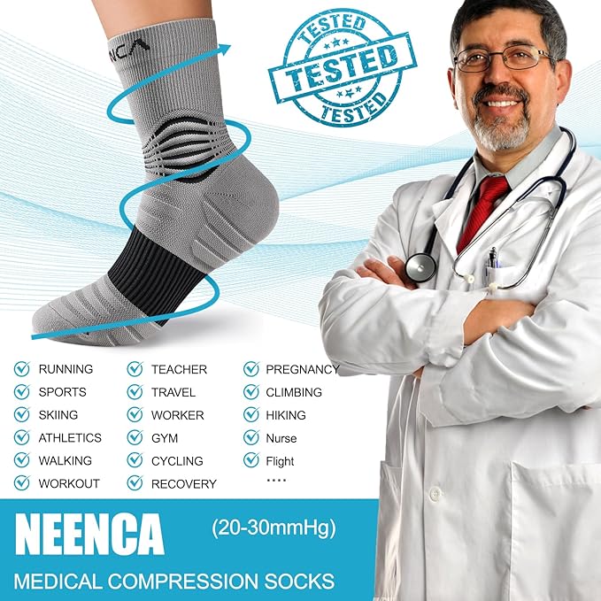 NEENCA Medical Compression Socks—2 Pairs, Ankle Socks for Injury Recovery, Pain Relief, Swelling, Sport Protection 20-30 mmHg