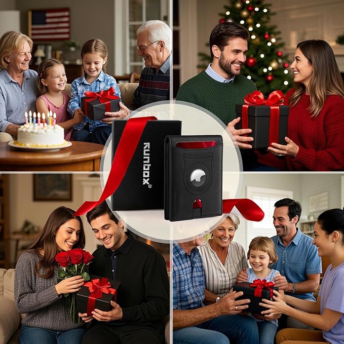 RUNBOX Wallet for Men Slim Rfid Leather 2 ID Window With Gift Box