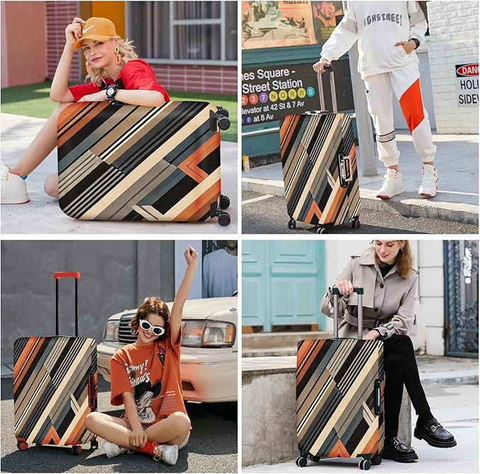 ANNA QUEEN Modern Geometric Luggage Cover, Abstract Striped Suitcase Protector for 28-30 Inch, Durable, Stretchable Travel Cover, Stylish & Washable Luggage Sleeve
