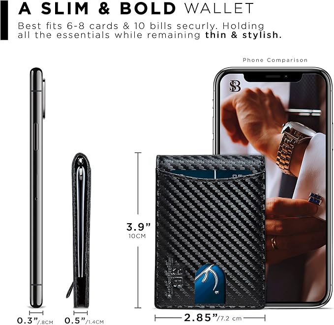 SERMAN BRANDS RFID Blocking Slim Bifold Genuine Leather Minimalist Front Pocket Wallets for Men with Money Clip Thin Mens