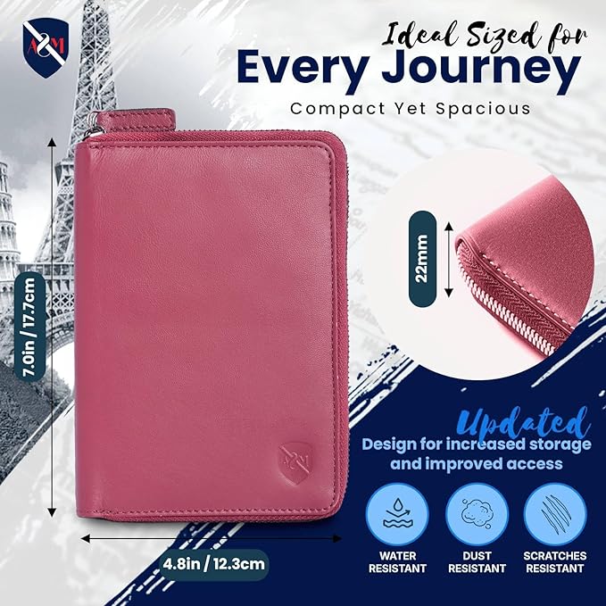 ALLEN & MATE Passport Holder Travel Wallet, 100% Leather RFID Blocking Travel Document Organiser for Men & Women