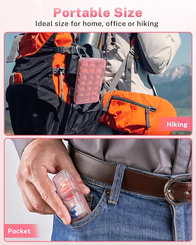 Pill Organizer 3X a Day, Large 7 Day Pill Box 3 Times a Day Portable for Family/Travel Medicine Case for Vitamins, Fish Oil and Supplements(Pink)