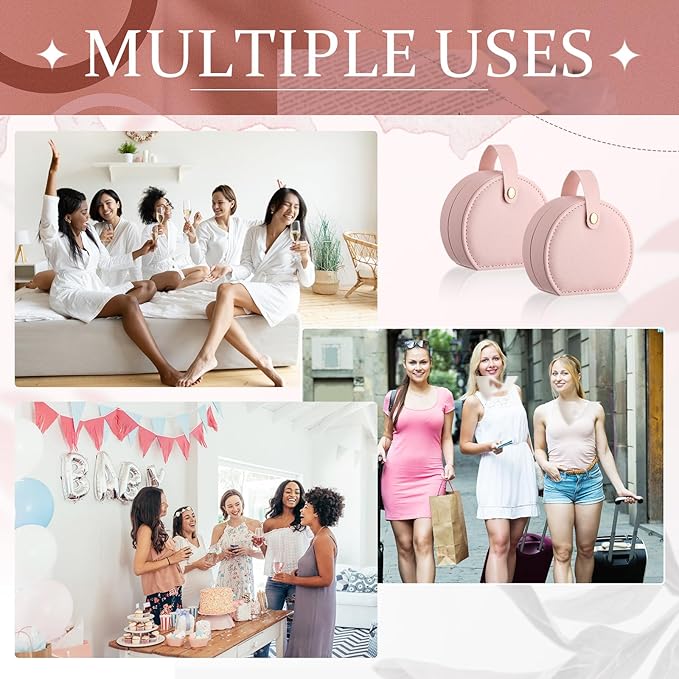 Weysat 24 Pack Travel Jewelry Case Mini Leather Bridesmaid Jewelry Gift Box Bulk Small Earring Storage Organizer (Pink)