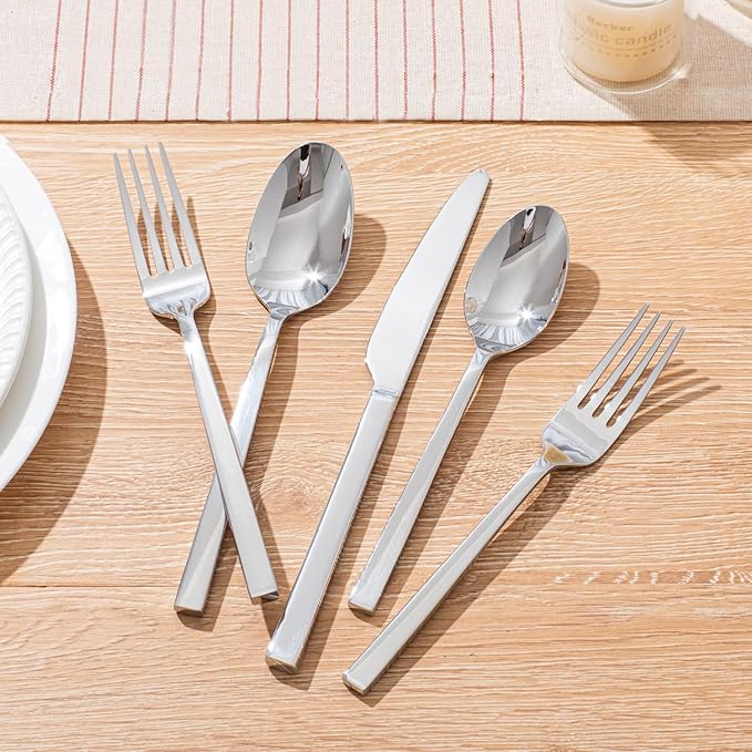 KINGSTONE Silverware Set, 40-Piece Flatware Cutlery Set Premium Stainless Steel, Service for 8, for Kitchen, Home, Wedding, Party, Mirror Polished and Dishwasher Safe