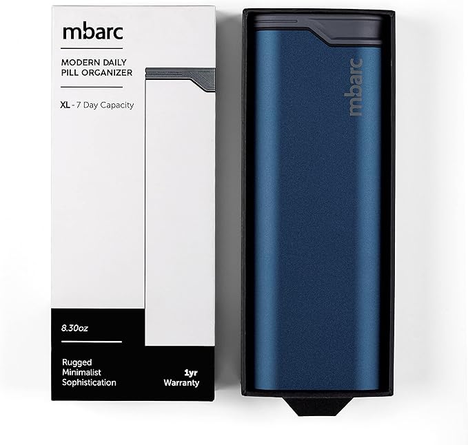 mbarc XL 7 Day Weekly Pill Organizer – Extra Large Capacity Pill Box - Premium Pillcase (XL, Matte Blue)