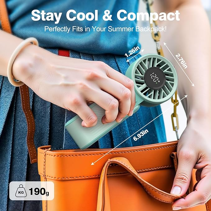 Portable Handheld Fan, 4000mAh Rechargeable, 6 Speed Settings, LCD Display, 3-in-1 Foldable Mini Desk Fan with Lanyard (Green)