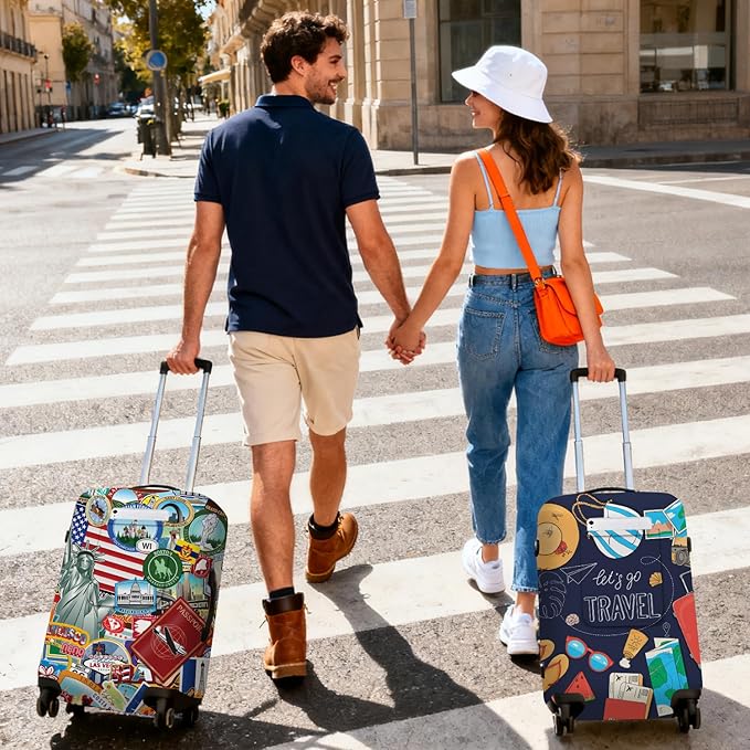 Statue of Liberty Travel Luggage Cover, Travel-Themed Suitcase Protector Stretchable, Washable Travel Suitcase Cover (L for 25-28 Inch Luggage)