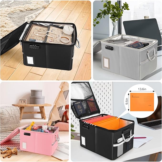 TOMKID 5200°F Fireproof Document Box, Fire Important Document Organizer with Lock, Upgraded Heat Insulated Filing Storage Cabinet Office Organization (5200°F Fireproof Box, Silver)