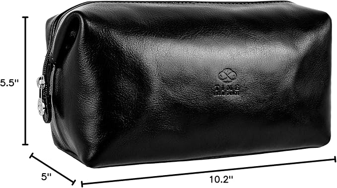 Time Resistance Leather Toiletry Bag Cosmetic Case Italian Classy Dopp Kit