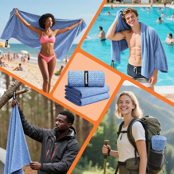 Camping Towels Quick Dry Sweat Towels for Gym, Absorbent Fast Drying Lightweight 27 inch X 55 inch Negative Ions Odorless Gym Towels for Men & Women,Yoga Sports Travel Outdoor (Large Blue)
