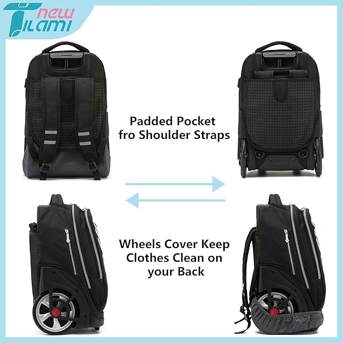 NEW TILAMI 19 Inch Rolling Backpack with Lunch Bag for Girls Boys Wheeled Laptop Backpack Durable Carry-on Bag School Travel, So Handsome