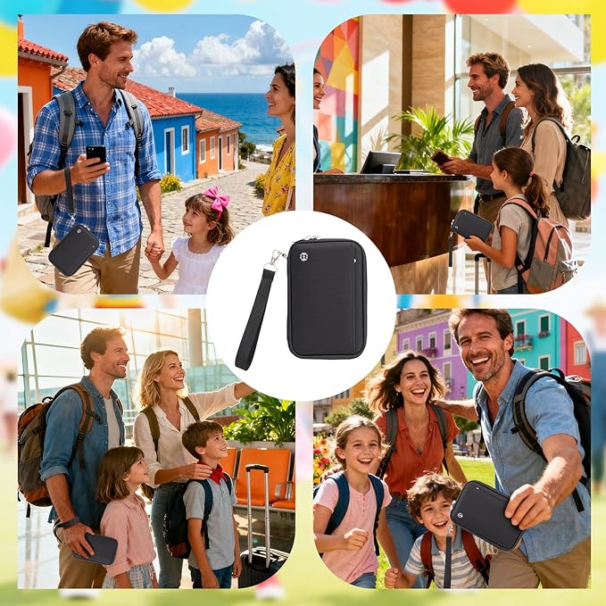 WALNEW Passport Holder for Travel Family, RFID-Blocking Travel Wallet Holder for 6 Passports, Water Resistant Bag Document Organizer for Cards, Cash, Boarding Passes, Tickets (Black)