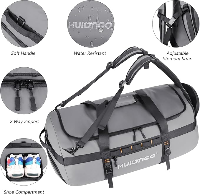 40L/60L/90L Large Waterproof Duffle Bag Backpack for Men, Mens Duffel Backpack Bags for Traveling, Heavy Duty (Grey, 40L)