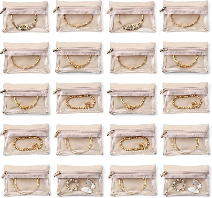 Vlando Velvet Jewelry Pouch with Zipper - Clear Travel Jewelry Bag Organizer for Business Trips & Gifts