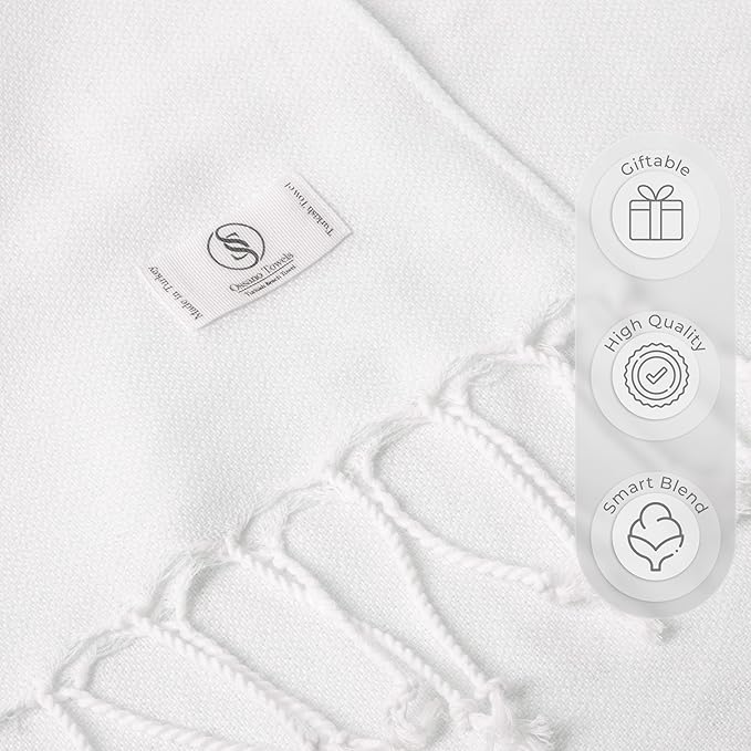 Turkish Beach Towel Absorbent & Quick Dry Oversized (39" x 71") - Decorative, Versatile and Functional as Beach Blanket, Yoga, Gym, Pool, Swim and Bath Towel - Ecru