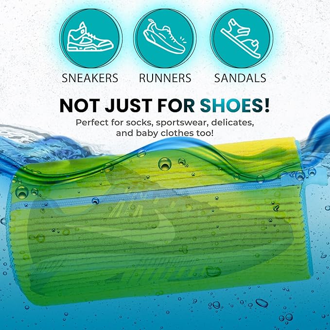 XXL Shoe Washing Machine Bag - 2 Pcs Set - 360ยฐ Resuable Shoe Bag for Washing Machine and Dryer - Wrap Shoe Washing Bag for Sneakers, Boots & Delicate Footwear (Yellow)