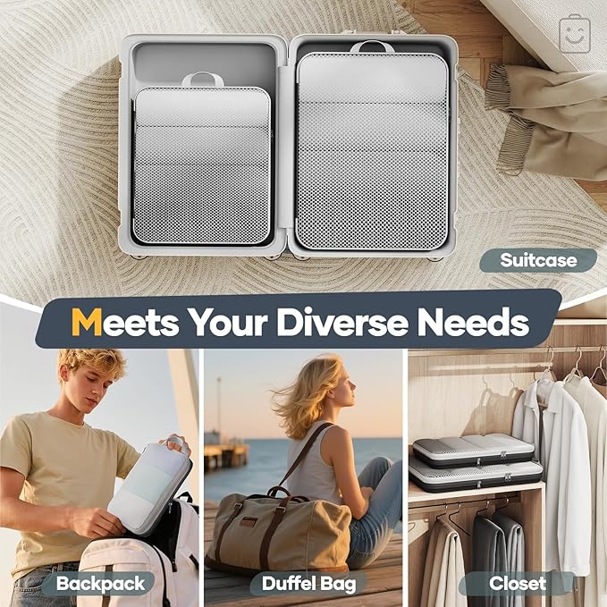 Veken 2/6/9/11 Set Compression Packing Cubes for Travel Essentials,Compressible Expandable Large Luggage Suitcase Organizer Bags for Clothing,Durable Space Saver Storage Bags(Black)