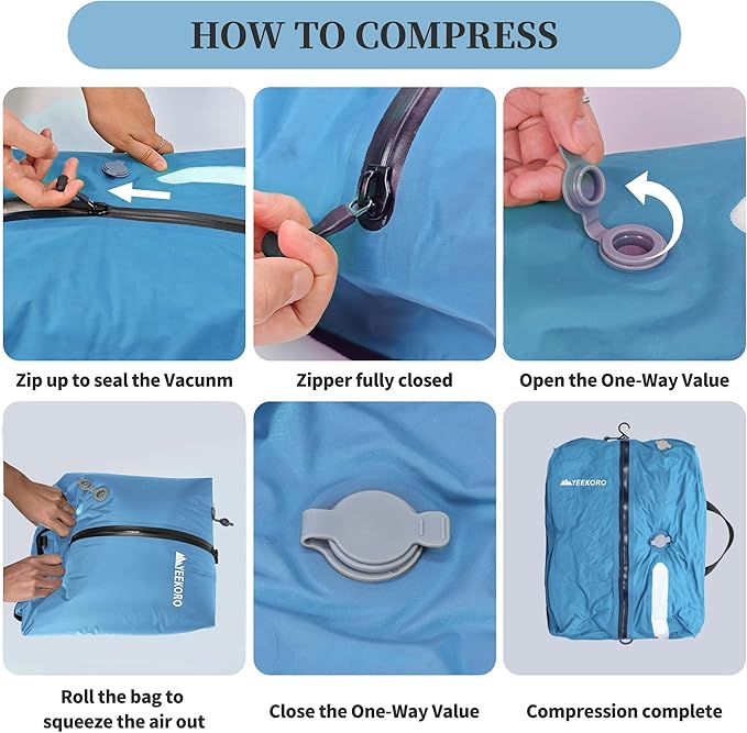 Vacuum Bags for Travel, Professional IP67 Reusable Vacuum Compression Bags for Travel Suitcases, Durable Space Saver Bag (2 PACK Blue, With Pump)