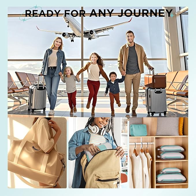 8 Set Compression Packing Cubes for Travel Essentials,Compressible Expandable Packing Cubes for Suitcase,OlarHike Luggage Organizer Bags for Travel,Handy Helper for Organizing Clothes(New Blue Green)