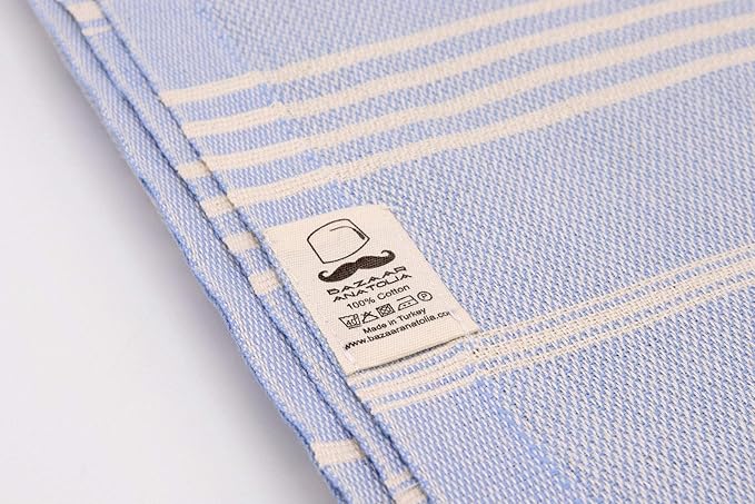 Bazaar Anatolia Slim Line Turkish Towel 100% Cotton Peshtemal Beach Towel 76x38 Thin Lightweight Travel Camping Bath Sauna Gym Pool Blanket Quick Dry Towels (Blue) - Made in Turkiye
