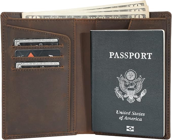 Polare Functional RFID Blocking Leather Passport Holder Travel Bifold Wallet For Men