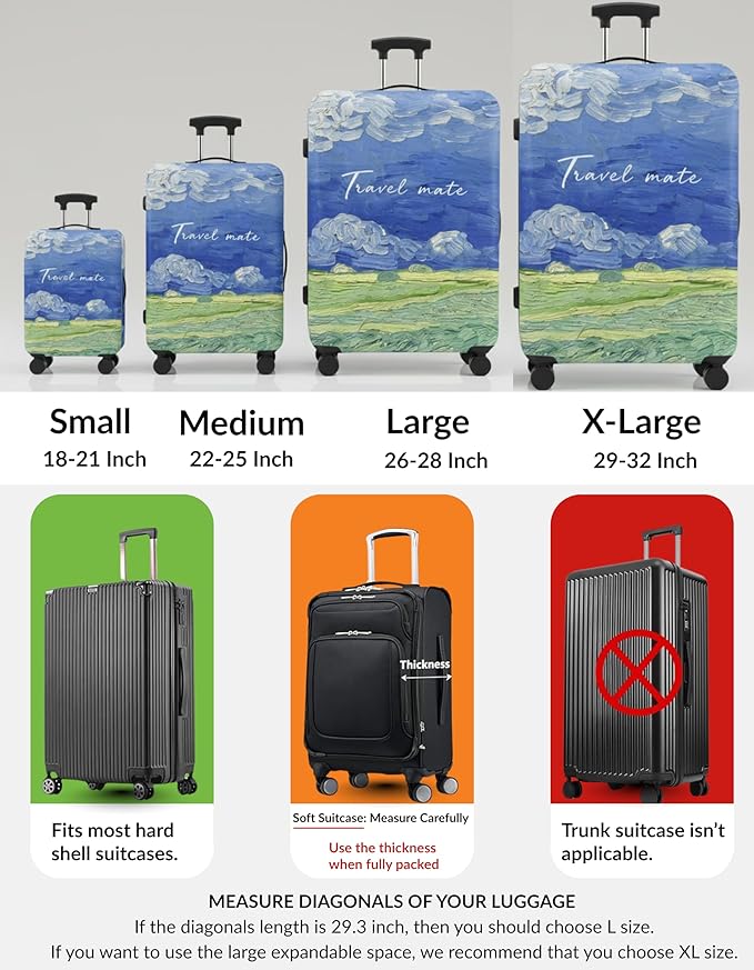 Luggage Cover for Suitcase – Impressionist Sky Design – Stretchable, Washable & Scratch-Resistant Protector for Extra Large Travel Bags