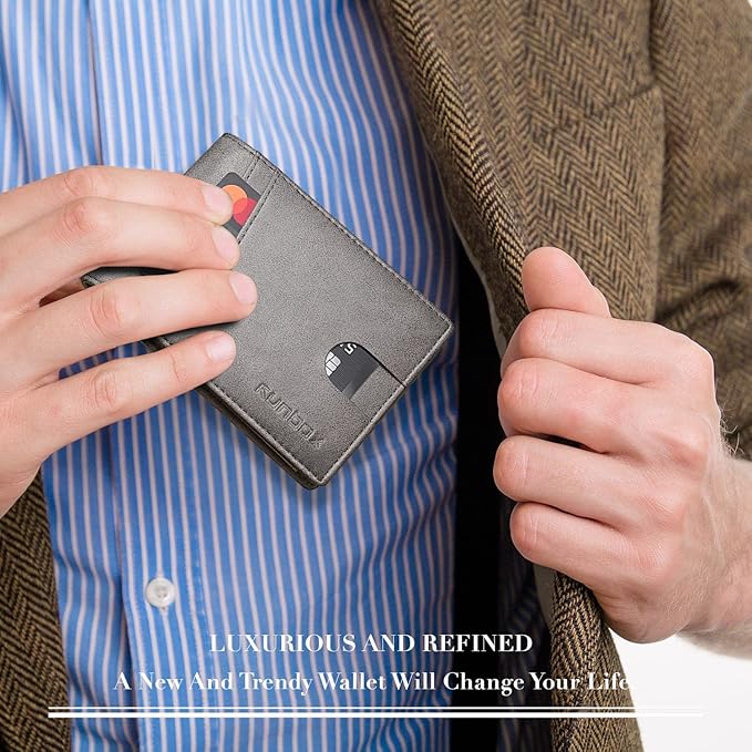 RUNBOX Wallet for Men Slim Rfid Leather 2 ID Window With Gift Box