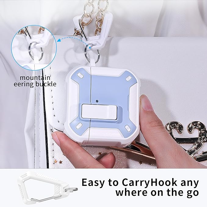 RFUNGUANGO Compatible AirPods 4th Generation Protective Case with Phone Holder and Compatible Back Magnetic Suction Function, Suitable for AirPods 4th Case-White + Blue