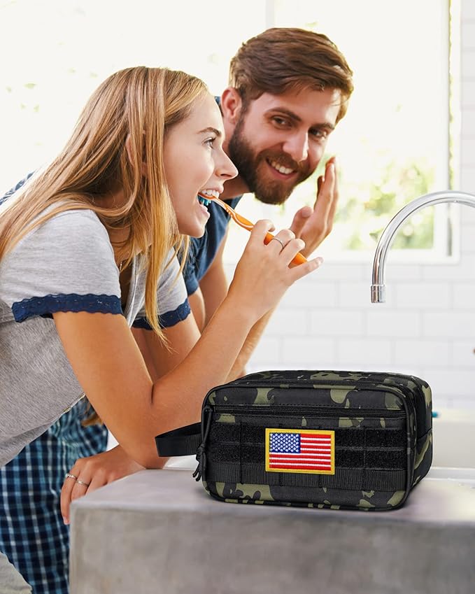TACTICISM Toiletry Bag for Men - Dry Wet Separate Travel Toiletry Bag, Tactical Molle Dopp Kit for Men with Large Capacity, Water-Resistant Shaving Bag for Adult Women for Travel, Black Camo