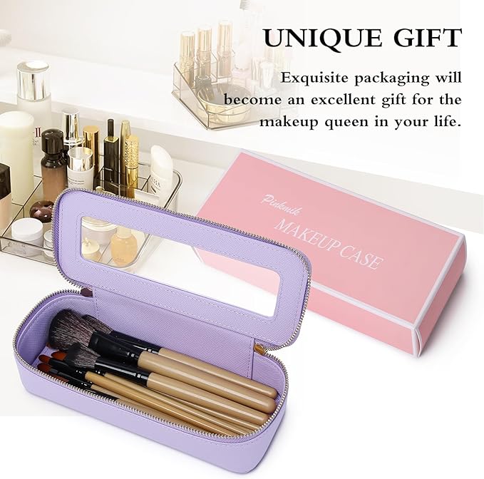 Pinkmik Makeup Brush Case Clear Travel Cosmetic & Toiletry Bag Small Makeup Bag with Zipper Purse Organizer Car Essential Bag for Women (X/Purple, SLIM)