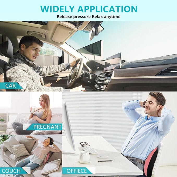 FLORICH Car Seat Cushion and Back Support for Office Chair Memory Foam Chair Cushions Pressure Relief Seat Pads with Gel Massage Point Lumbar Support (Light Pink)