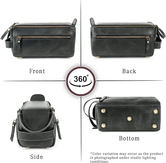 LUXEORIA Genuine Leather Toiletry Bags for Men and Women, Handmade Premium Leather Dopp Kit and Shaving Bag, Cosmetic Bag for Womens and Mens, Travel Essentials & Organizers