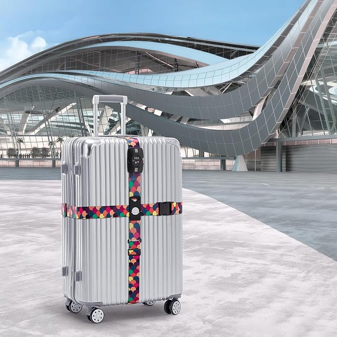 Travelkin Luggage Straps TSA Approved - Adjustable Cross Suitcase Straps with TSA Lock, Reinforced Buckle, Unique Pattern - Secure Heavy Duty Luggage Straps for Travel (Scales of Dragon)