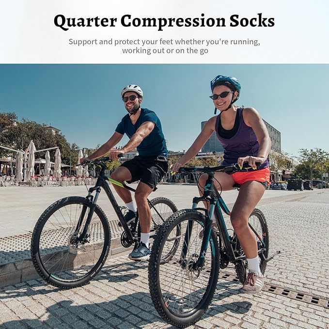 Compression Running Ankle Socks for Men and Women (6 Pairs), Quarter Athletic Socks for Running, Cycling, Golf, Work