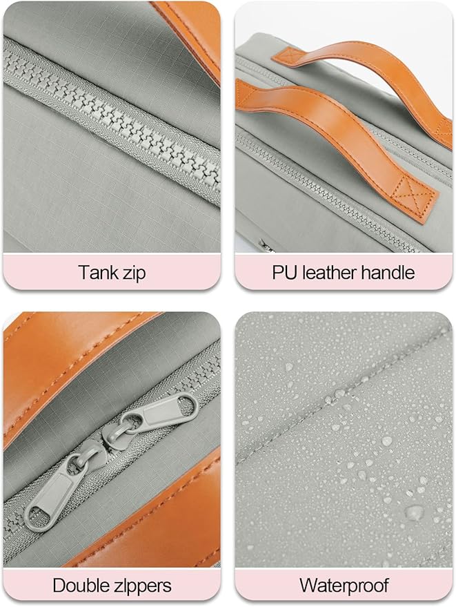 Women's Hanging Toiletry Bag, Waterproof Travel Cosmetic Organizer with Jewelry Storage, Large Capacity Makeup Case for Full-Size Skincare & Bathroom Essentials, Portable Cosmetic kit, Grey