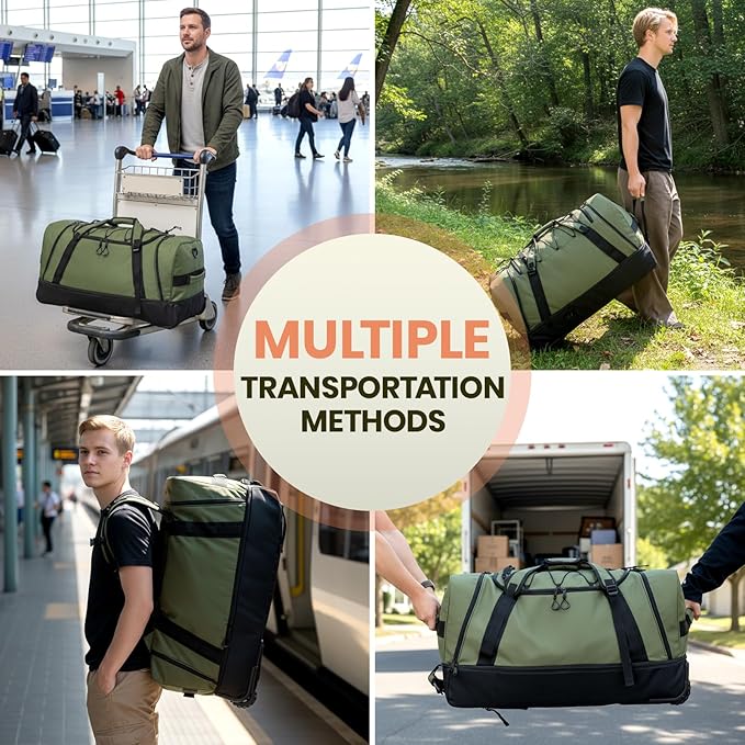 Fanwoli 92L 120L Large Rolling Duffle Bag with Shoes Compartment, 30’’ Expandable & Foldable Heavy Duty Water Resistant Travel Backpack, Convertible Foldable Duffel for Gym Camping Weekender