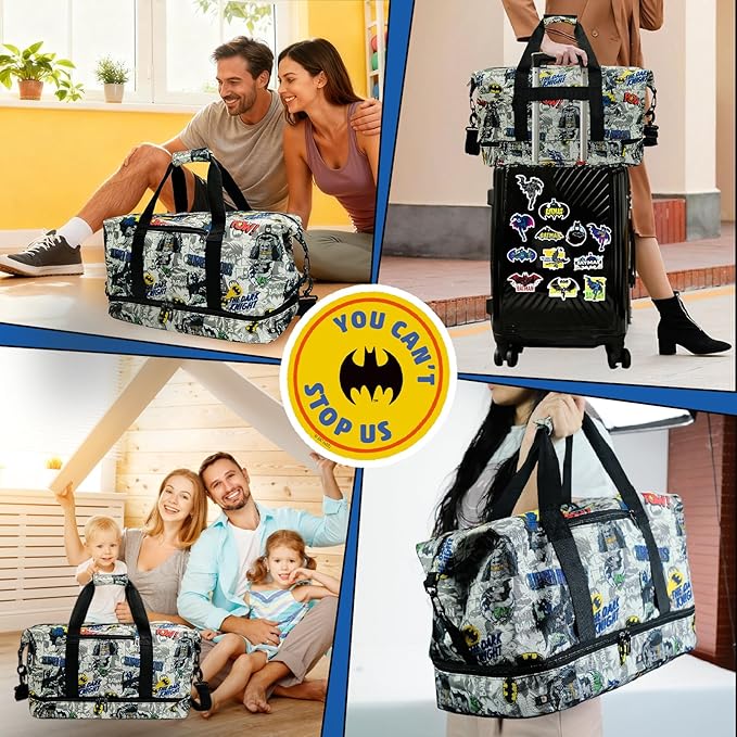 BATMAN Travel Duffel Bag with Black and White Graphic Design, Spacious Interior, Durable Material, Adjustable Shoulder Strap, and Convenient Carry Handles for Stylish Travel