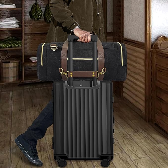 Duffle Bag for Travel, 50L Canvas Duffle Bag Vintage Travel Bag Overnight Bag with Shoes Compartment Men (Black)