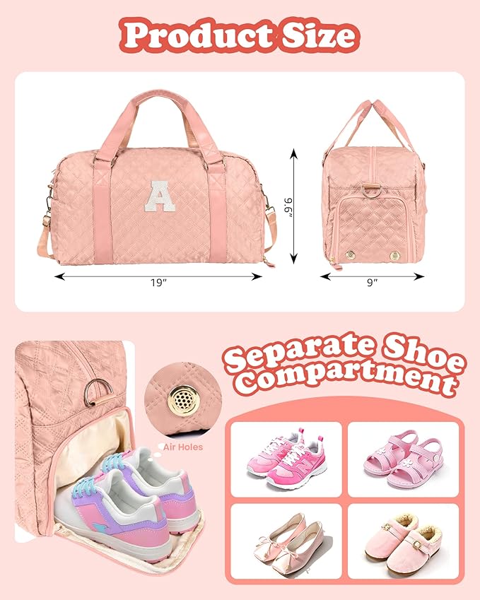 Personalized Duffle Bag Women Girls Gift: Letter Carry on bags, Dance Cheer bag Sports for Girl, Kid Gymnastics Bags, Birthday Gifts for Women Girls Kids Teens Mom Teacher