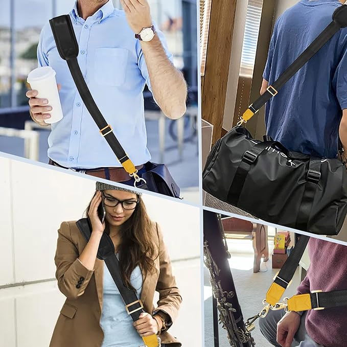 ZINZ 60" Universal Strap with Ultra-thick Fixed Breathable Pad - Adjustable Heavy-duty Shoulder Strap for Laptop, Crossbody Luggage, Gym Bag, Camera Bag and More - Black, Yellow