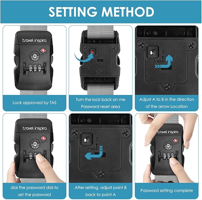 Travel Inspira Luggage Straps for Suitcases with TSA Lock, Protect Your Luggage Anti-Burst, High Visibility Color, Easy to Identify Luggage Adjustable Heavy Duty Belt for 20-32 Inch Suitcases