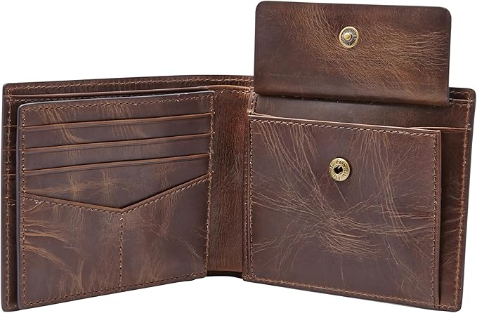 Fossil Men's Derrick Leather RFID-Blocking Bifold with Coin Pocket Wallet