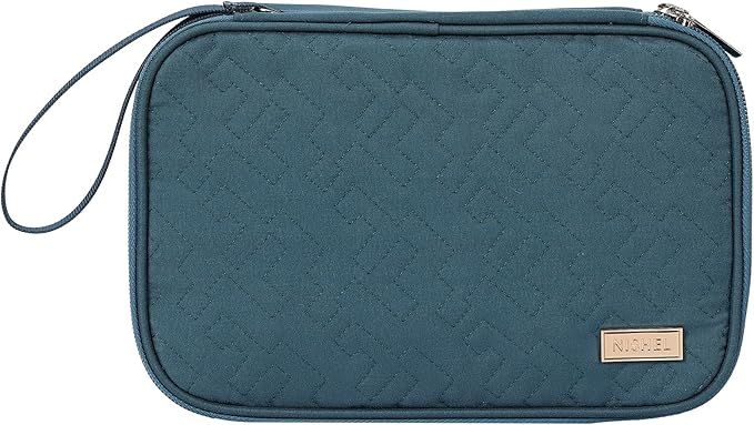 NISHEL Travel Cord Organizer Case, Double Layers Tech Electronic Bag, Essentials for Charger, Cable, Phone, Flash drive, Large, Lake-Blue