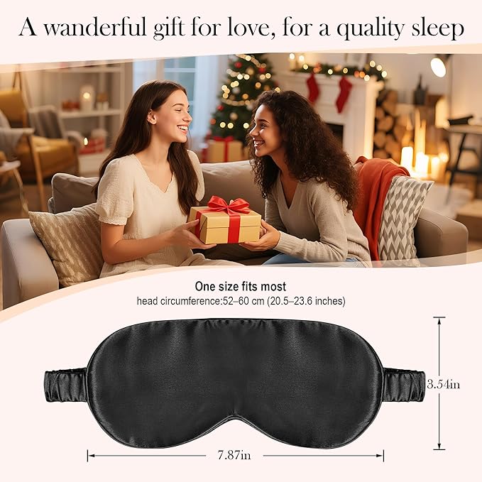 SilkDream 100% Mulberry Silk Sleep Mask Eye Mask for Sleeping 22 Momme Nature 6A Real Silk Gifts for Women&Men Black