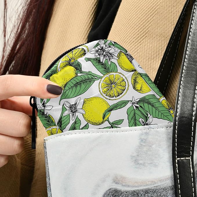Fustylead Lemons Leaves Floral Pill Organizer Travel Portable Zipper Cloth Bag for Holding Weekly Supplements Vitamins and Fish Oils