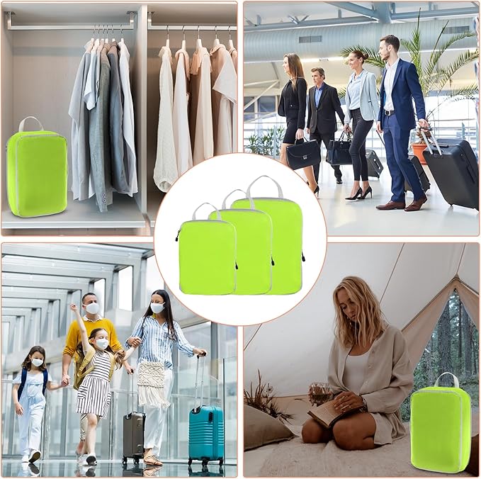 PATIKIL Compression Packing Cube for Travel, 3 Set Waterproof Nylon Luggage Organizer Bags Lightweight Compression Cube for Outdoor Suitcases Backpack, Green