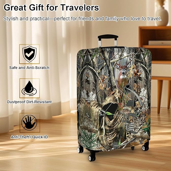 Luggage Cover Protector for 30-32 Inch Suitcases, TSA Approved Elastic Travel Suitcase Covers, Anti-Scratch Washable Luggage Sleeve for Carry On & Checked Bags, Camouflage Huntsman