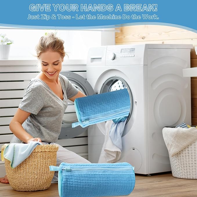 Shoe Washing Machine Bag, 2PCS Reusable Shoe Bag for Washing Machine, 360° Deep Cleaning Shoe Washing Bag for Sneakers, Laundry Shoe Bag for Washer & Dryer, Fits All Shoe Types (blue)